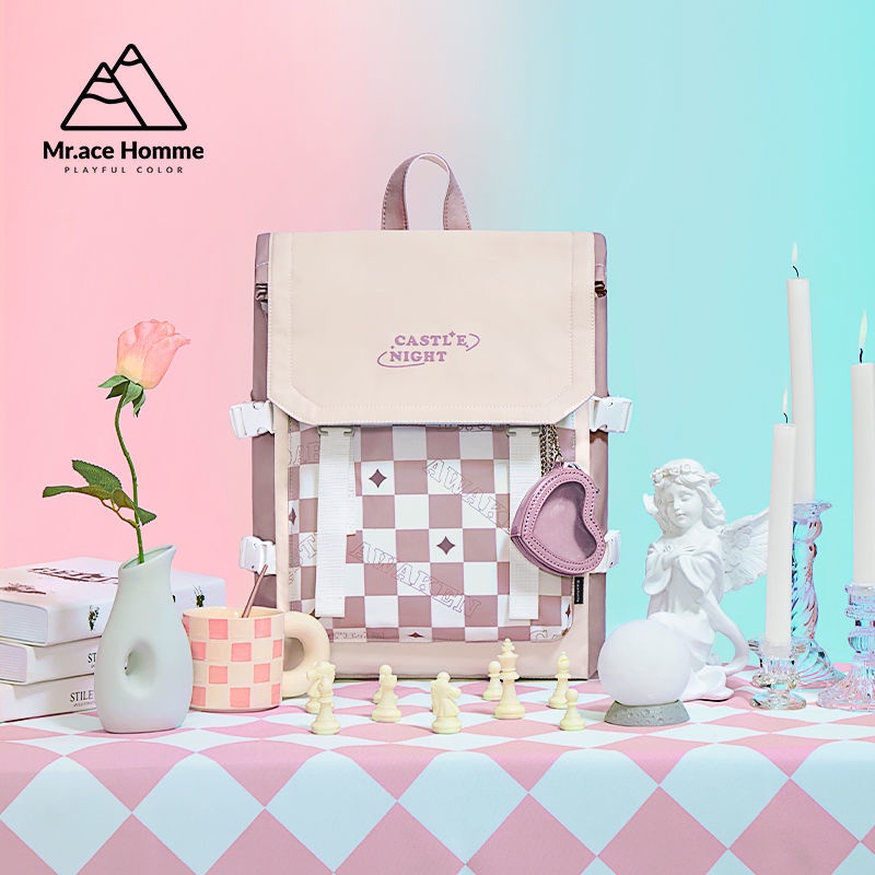 mrace Xingyue Castle asli gadis ransel perempuan high-end niche ransel flip tas sekolah berkapasitas besar