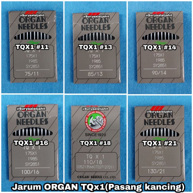 Jarum Organ TQX1 Pasang kancing #11 13 14 16-18-21 rp.35.500/1bks