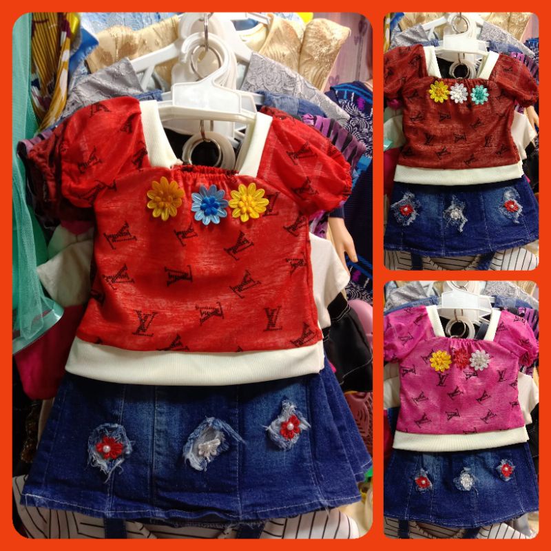 Stelan rok jeans anak bayi perempuan usia 9-12 bulan/one set jeans bayi perempuan /setelan anak pere