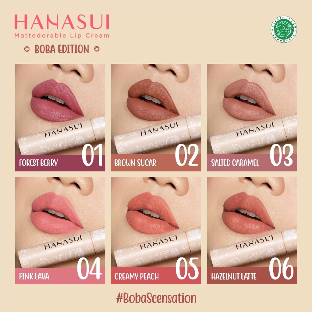 Hanasui lip cream boba, mattedorable, tintdorable lip stain lip tint, lip cream, lipstick