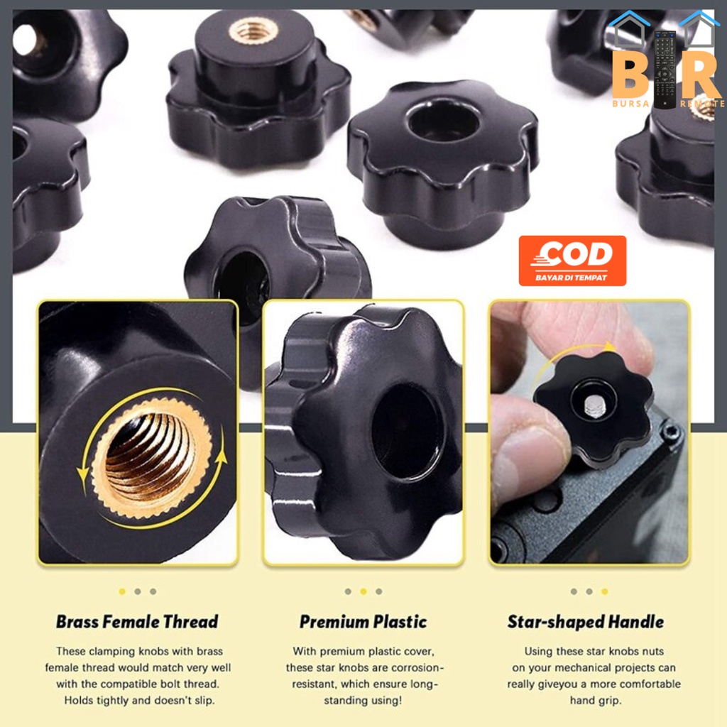 Knob Mur Model Bintang Male Female / Star Knop Kembang M6 Kenop Mur M6 Material Tembaga