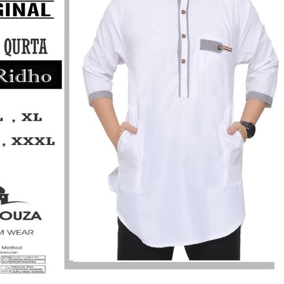 Baju Koko Qurta Kurta Ar-Ridho Katun Premium Ukuran Jumbo - Putih, L