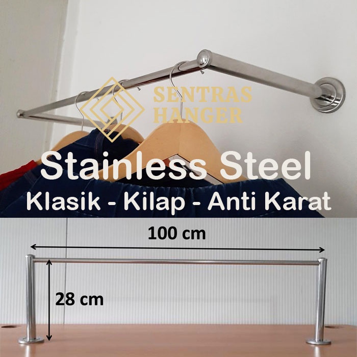 Gantungan Baju Stainless 100cm, 1 Baris