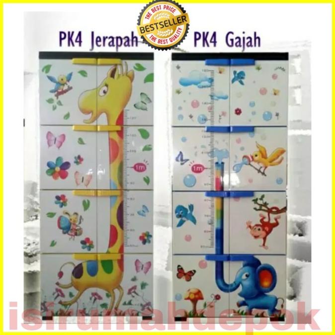 

Lemari Pakaian Plastik Anak Motif Jerapah Gajah Bubble Star 4 Susun stock ready