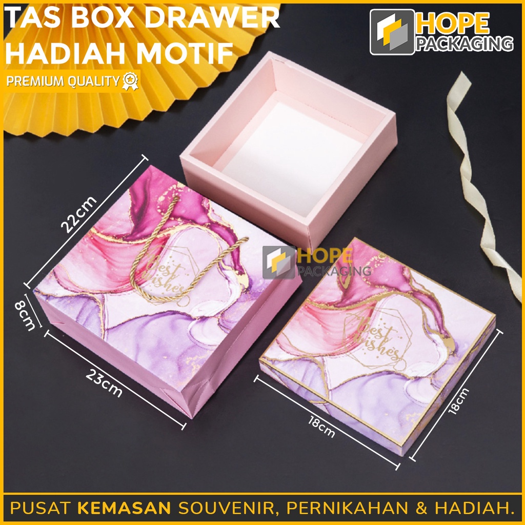 Tas Box Drawer Hadiah Motif / Souvenir ultah ulang tahun / box hijab / kotak kerudung 1 set box paperbag