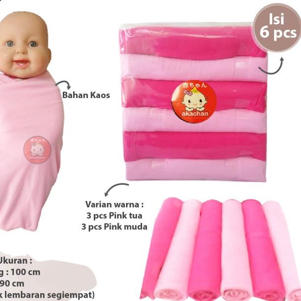 6pcs Akachan Bedong Bayi Pink Fanta Kain Polos Baby