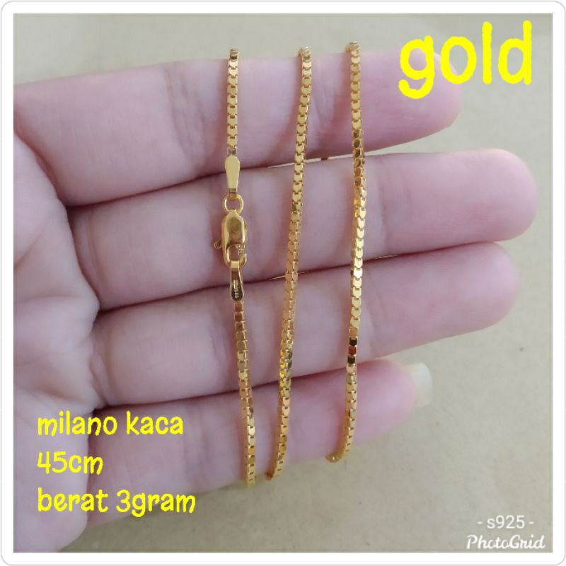 KALUNG MILANO KACA PERAK ASLI 925 LAPIS MAS KUNING KL.