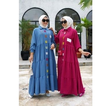 BISA COD NAMARA RAINBOW DRESS/ GAMIS PELANGI/ DRESS RAINBOW/ GAMIS KANCING PELANGI/DRESS KANCING RAI