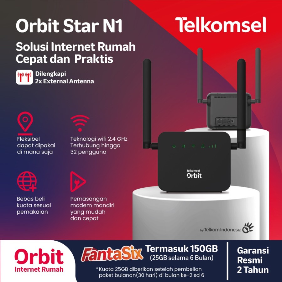Telkomsel 4G Router Orbit Star N1 (HKM 0127-A) Bonus Quota 150GB 6 Bulan