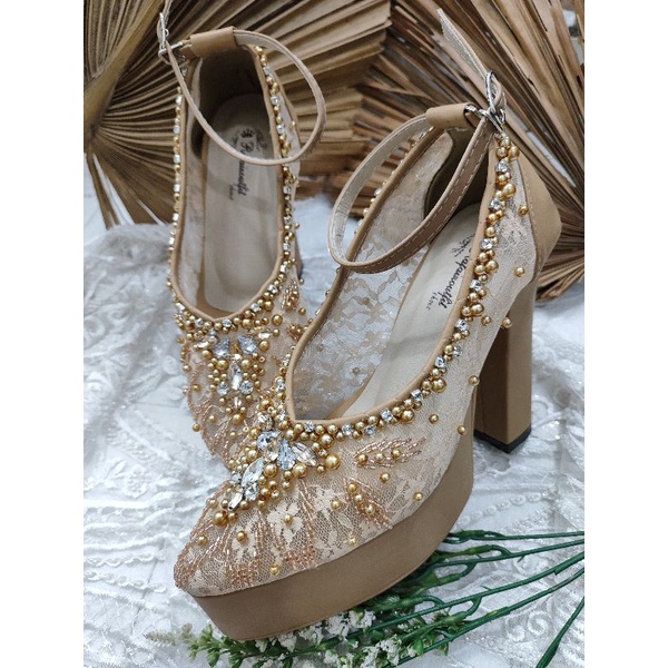 sepatu pesta wedding wanita rasly nude tali 12cm tahu