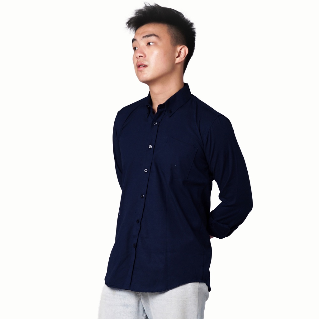 819 Kemeja Pria Lengan Panjang Polos Biru Navy Blue Oxford Basic SIMPLE Slimfit Casual Tersedia Ready Sampai Size JUMBO BIG SIZE XXL XXXL