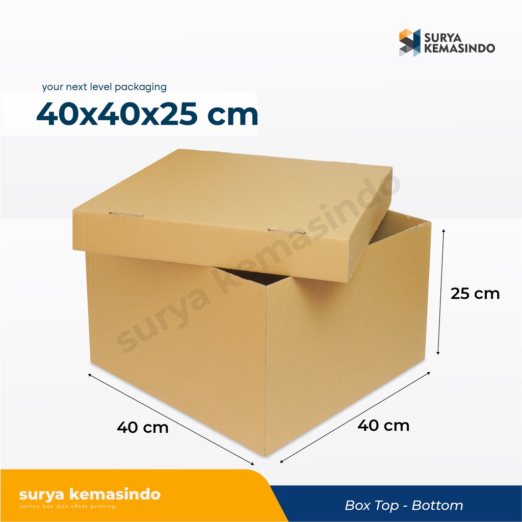 

Box 40x40x25 cm (Set Top/Bot Asia) Kardus/Karton/kemasan/Paking/boxtopbottom/Hampers/boxBoneka/boxBuah/boxPuding/boxTart/tinggi10/tinggi25