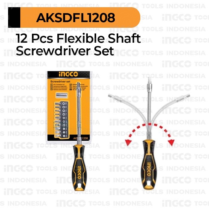 [BISA COD] Screwdriver Flexible 12Pcs Set Magnet Ingco / Obeng Fleksibel Bengkok / Perlengkapan Ruma