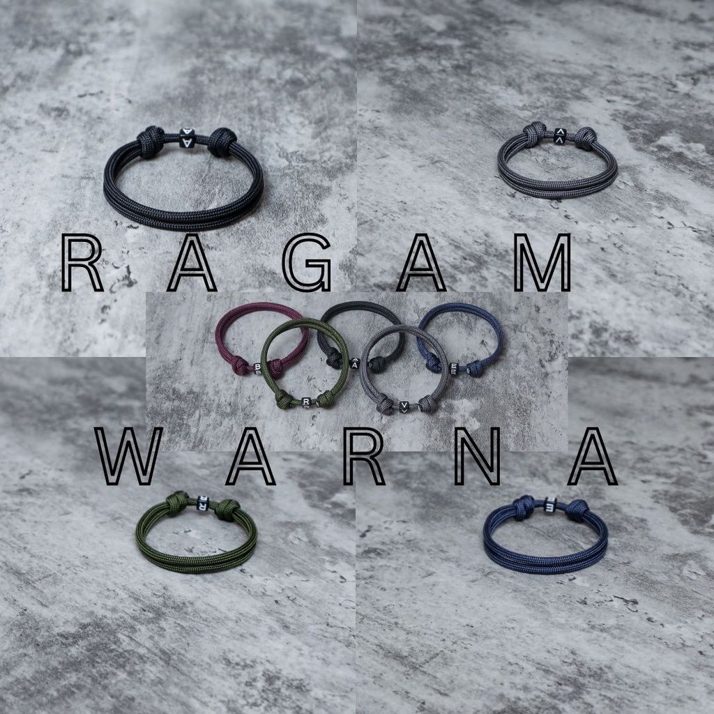 Gelang Couple Inisial Huruf Nama Pria Wanita Tali Paracord 550lbs 4mm Custom Premium