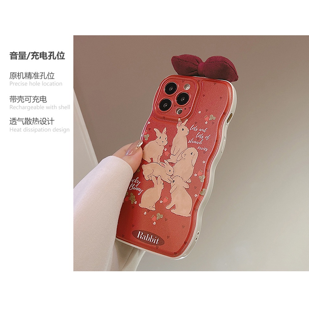 Soft Case Silikon Motif Kartun Kelinci Lucu Dengan Pita Untuk Iphone 14 11 12 13 PRO MAX