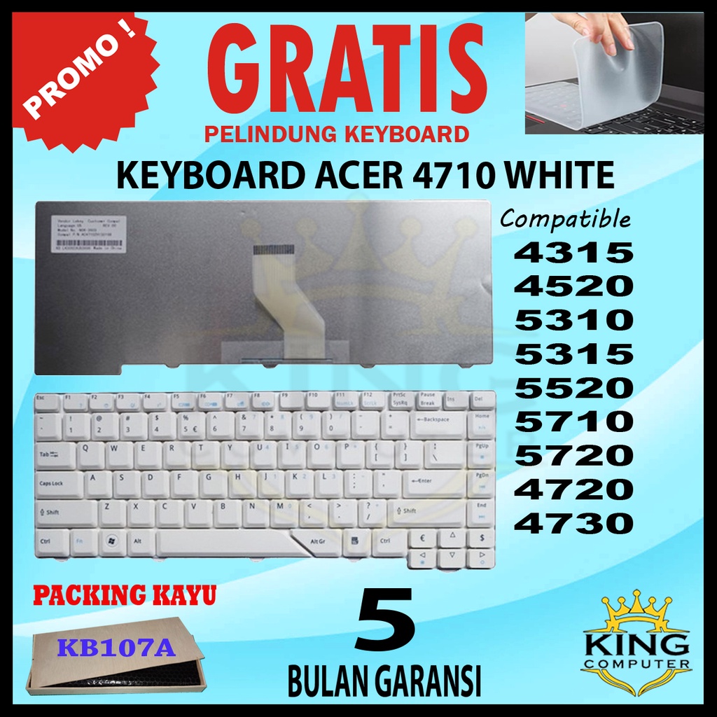 Keyboard Acer 4310 4315 4520 4710 4715 4720 4920 putih GRATIS PELINDUNG KEYBOARD