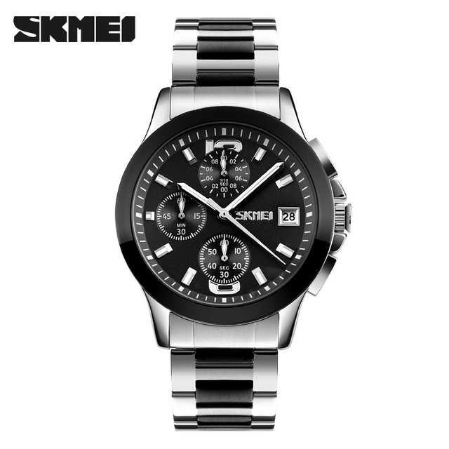 skmei 9126 jam tangan pria chronograph tanggal aktif rantai stainless