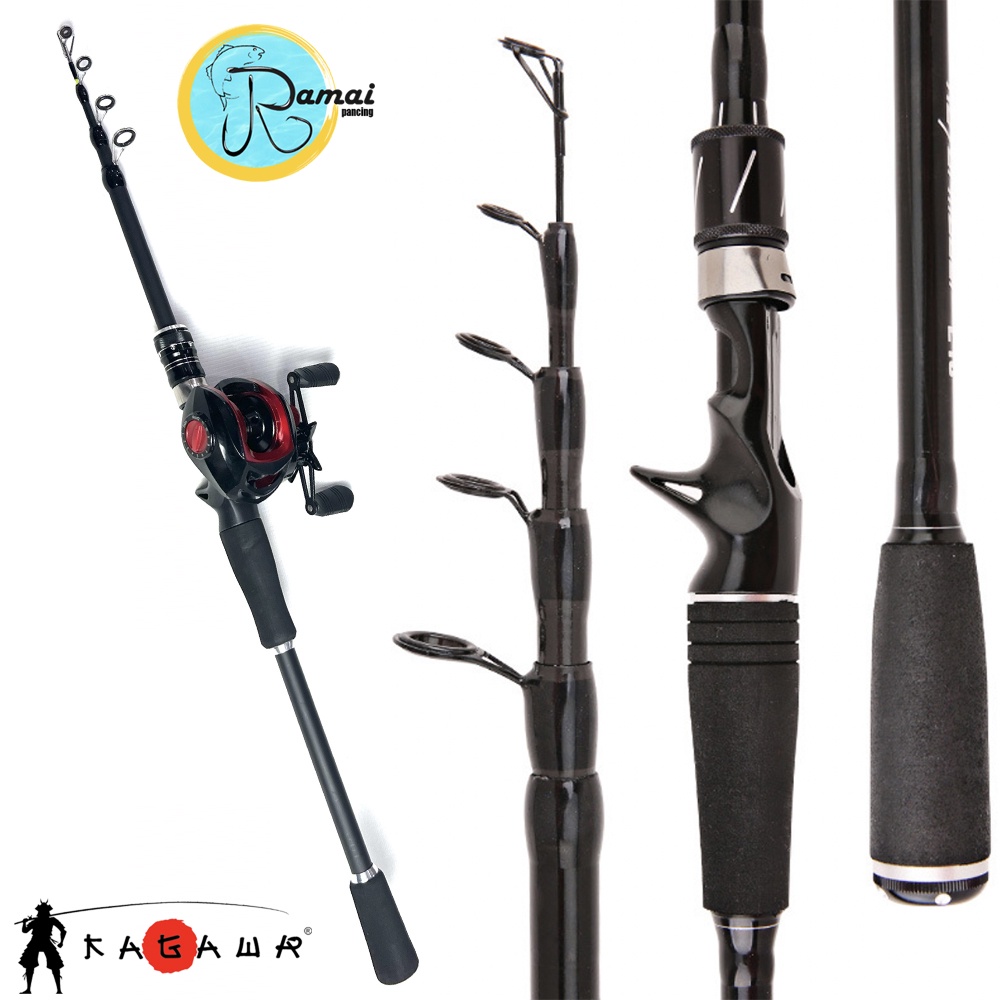 Joran Pancing Telescopic Fishing Rod 1.8m 1.6m Ultralight Weight Carbon Fiber Casting Spinning Murah Warna Hitam