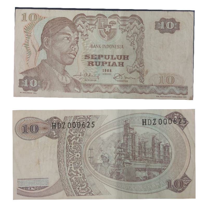Uang Kuno Negara Indonesia Series Soedirman Sudirman 10 Rupiah Tahun 1968 Kondisi AXF Renyah Utuh Original 100%