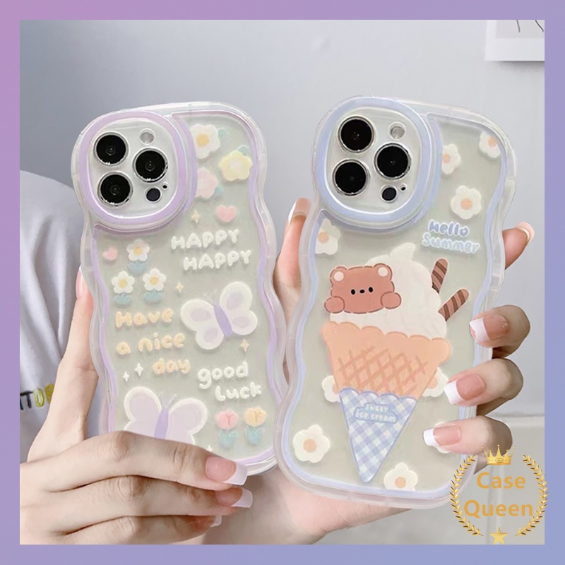 Kartun Es Krim Soft Case OPPO A17 A16 A54 A95 A96 A77s A52 A16s A17K A57 A74 A55 A7 A15 A16K A12 A1k A72 A5 A9 A53 A76 A3s A15s A5s Reno8 7 6 A12E Sarung Kupu Beruang Lucu