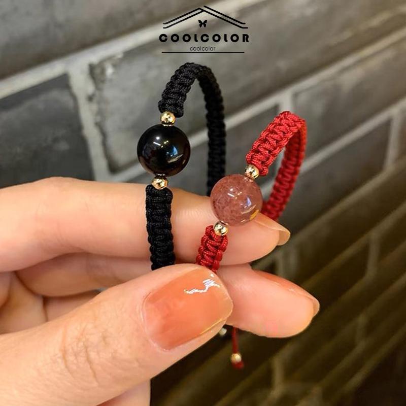 COD❤️Gelang Tenun Pasangan Obsidian Rasa Desain Niche Temperamen Sederhana Tali Gelang Kristal- cl