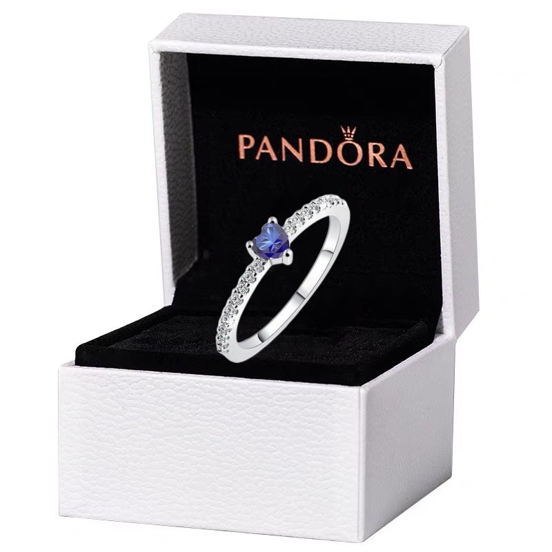 Pandora Cincin 925 Silver Bentuk Hati Aksen Kubik Zirkonia Biru Untuk Wanita