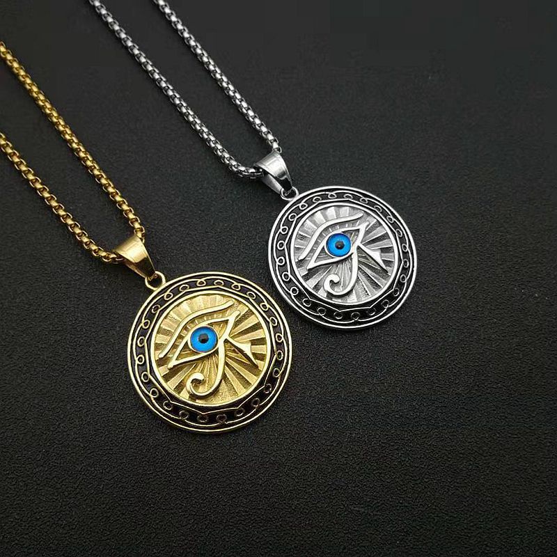 Kalung Liontin Mata Biru Horus Lapis Silver Gaya Vintage Hip Hop Untuk Pria