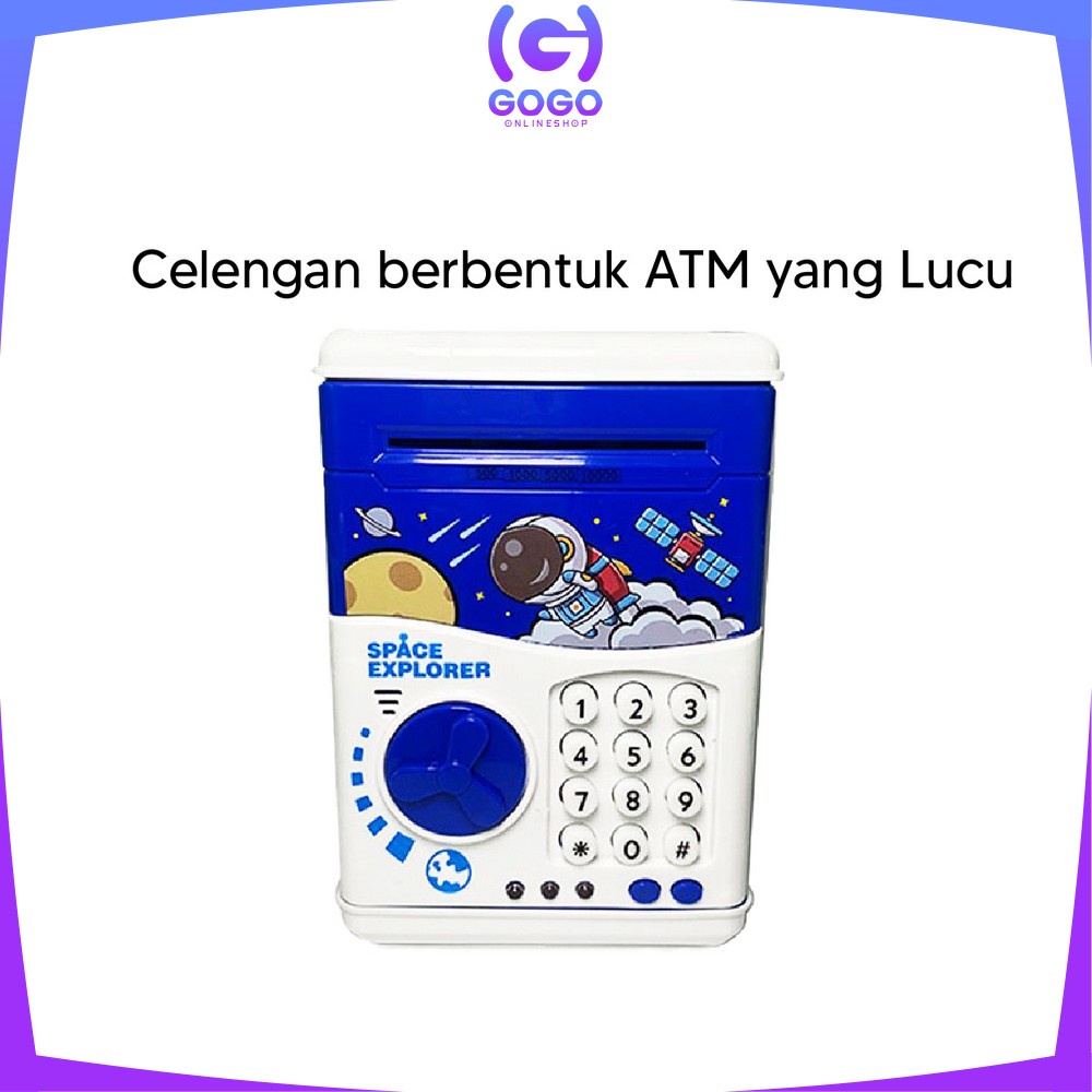 GOGO-M278 Celengan Mainan ATM Brankas Karakter Astronot Fingerprint Bank Mesin / Celengan Kode Simpan Uang Mainan Edukasi Anak Lucu