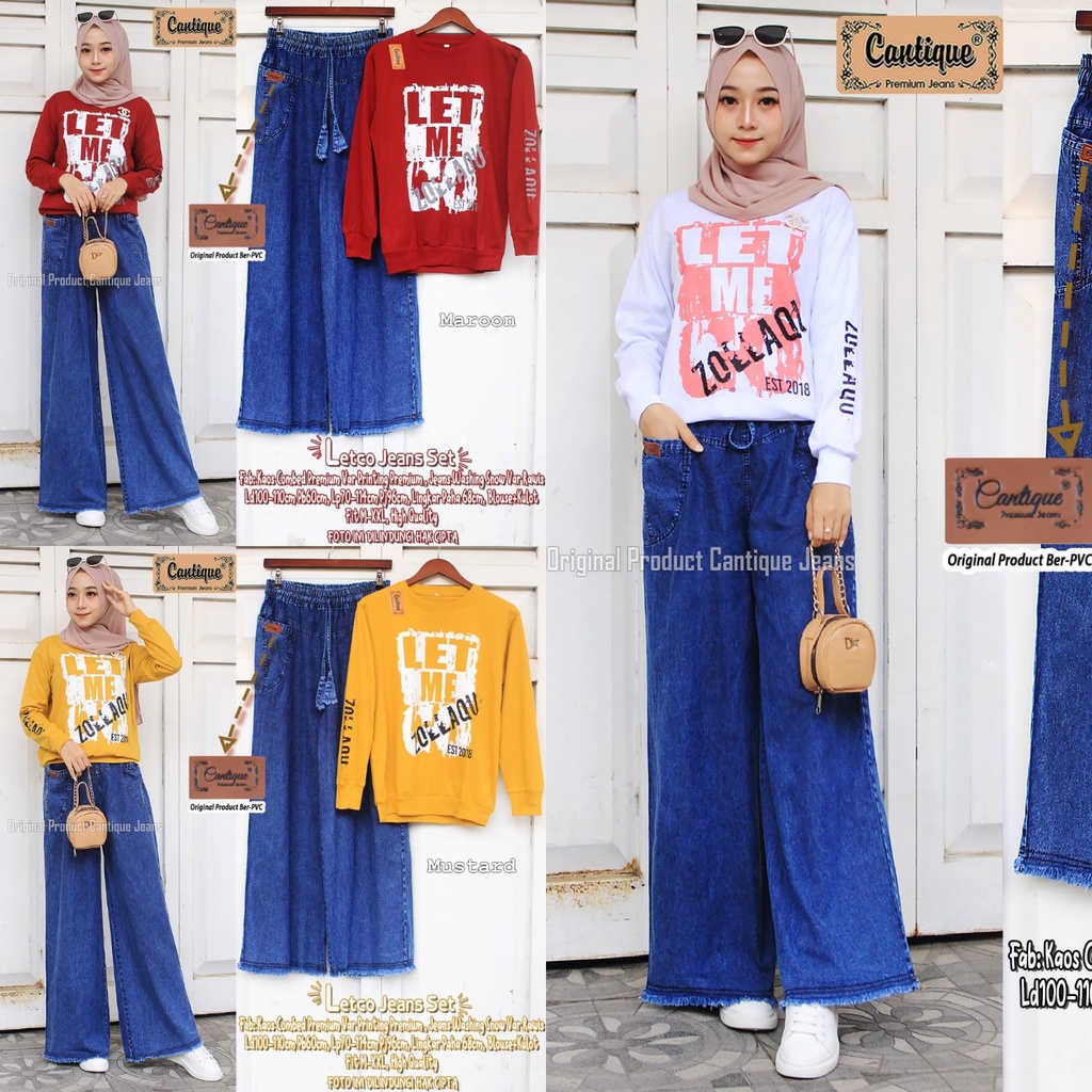 SETELAN WANITA LETCO JEANS SET ORI CANTIQUE