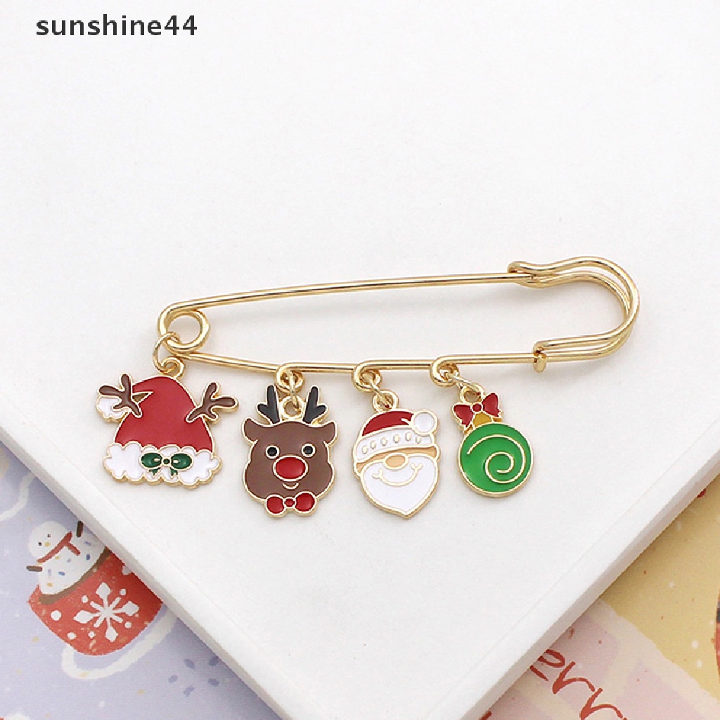 Sunshine Bros Pin Bentuk Kartun Santa Claus / Rusa / Pohon Natal Bahan Metal Untuk Aksesoris Pakaian