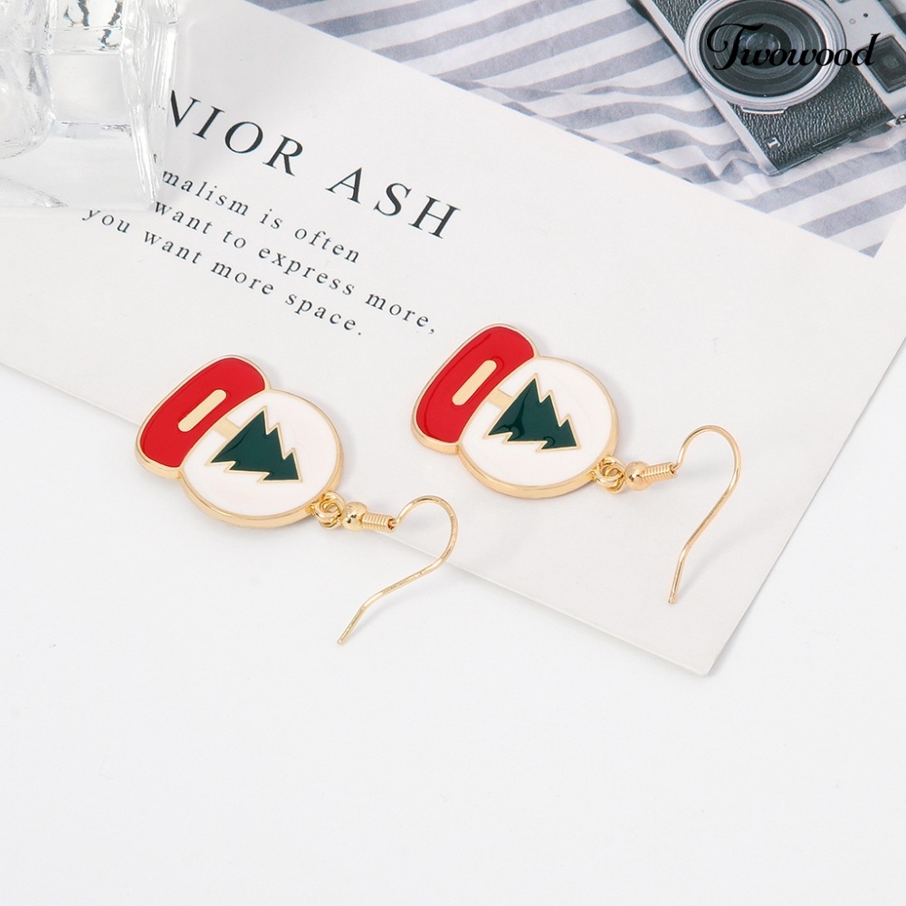 Anting Hook Bentuk Pohon Natal Bahan Alloy Untuk Wanita