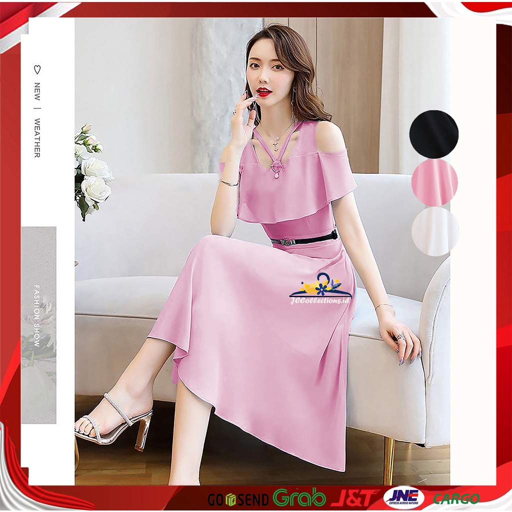 Midi Dress Korea lengan pendek sifon Wanita Gaya Korea Model terbaru - Envie  - JCCollections