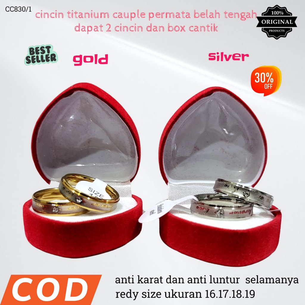 Cincin COUPLE pasangan Udah Dapat 2 Pcs + Box Cincin,LOVE FOREVER Stainless Steel Mata