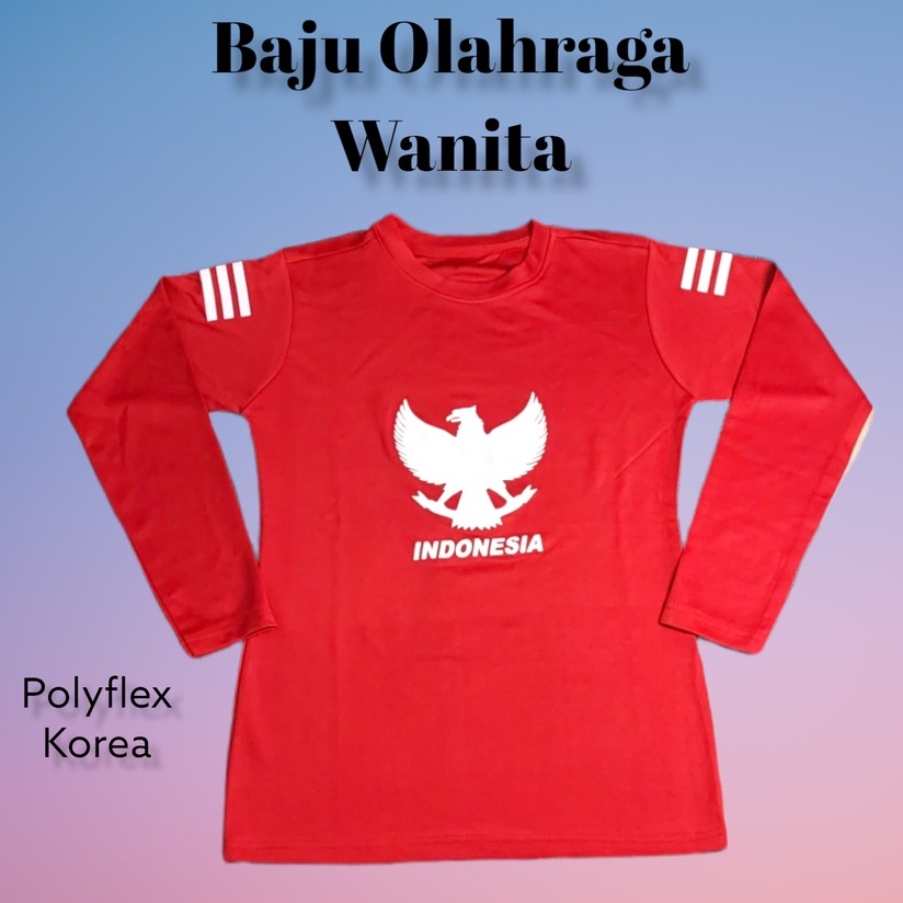 Baju olahraga wanita lengan panjang kaos atasan senam aerobic fittness joging voli
