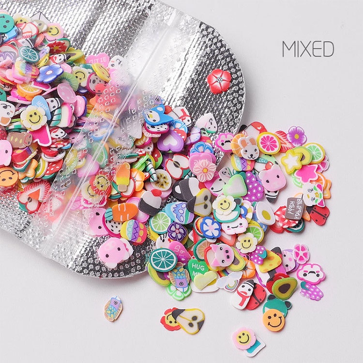 1000Pcs/Set Nail Slices Feather Shape Ultra Fruit  Clay Soft Mixed Nail Art  DIY