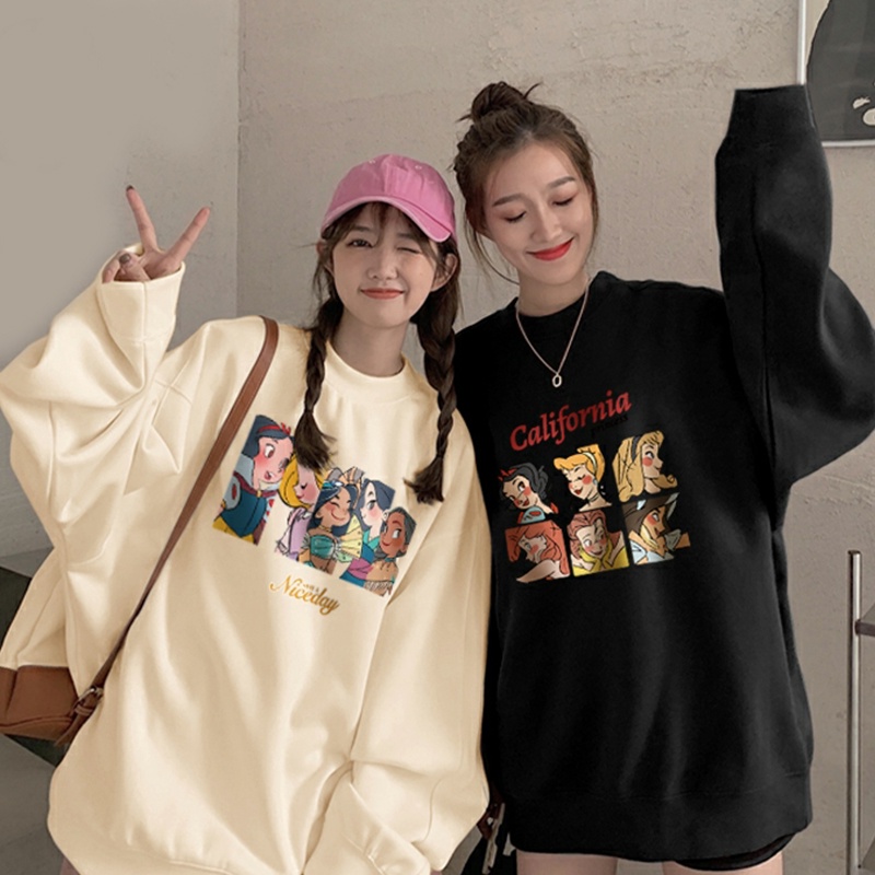 Baju Oversize Wanita Kekinian Sweater Cartoon Graffiti Printed Top Vintage Import Wanita