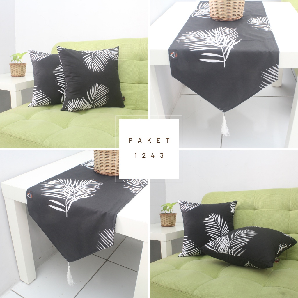 KREA Paket Sarung Bantal Motif Ukuran 40x40 4 PCS + Taplak  2 PCS - Kain Katun PAKET NAVY