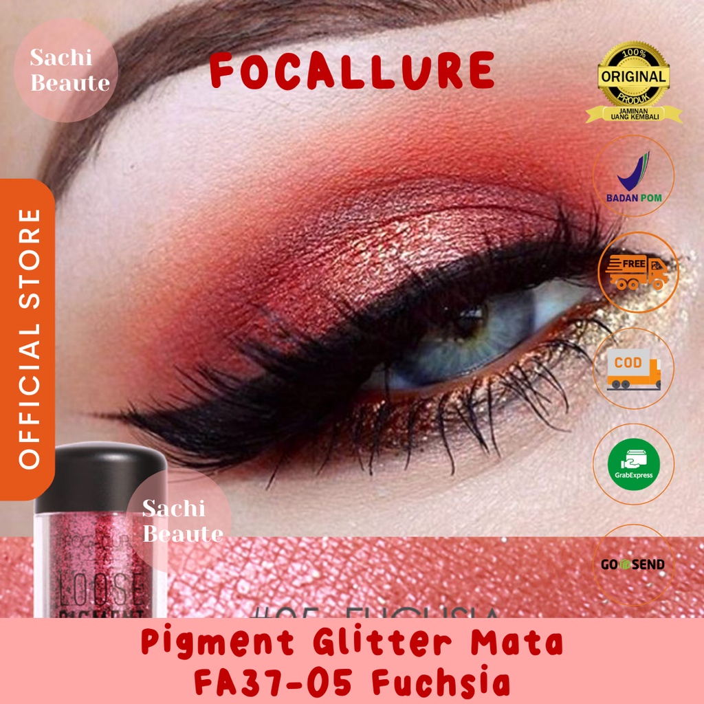 Focallure Glitter Eyeshadow Tabur Loose Powder High Pigmented 8 Color FA37 Efek Intens - 05 Fuchsia