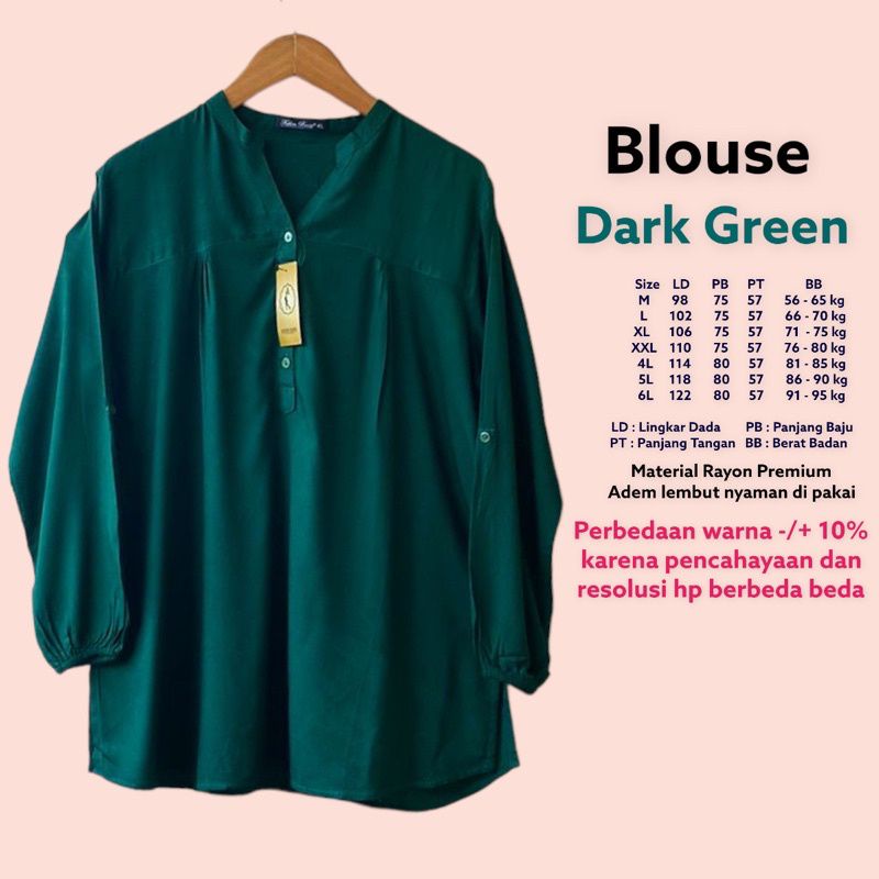 Atasan Blouse kemeja polos big size Dark Green hijau Botol baju