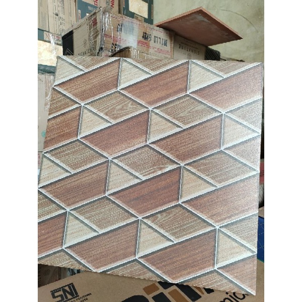 keramik 40x40 horizontal coklat matt kasar timbul