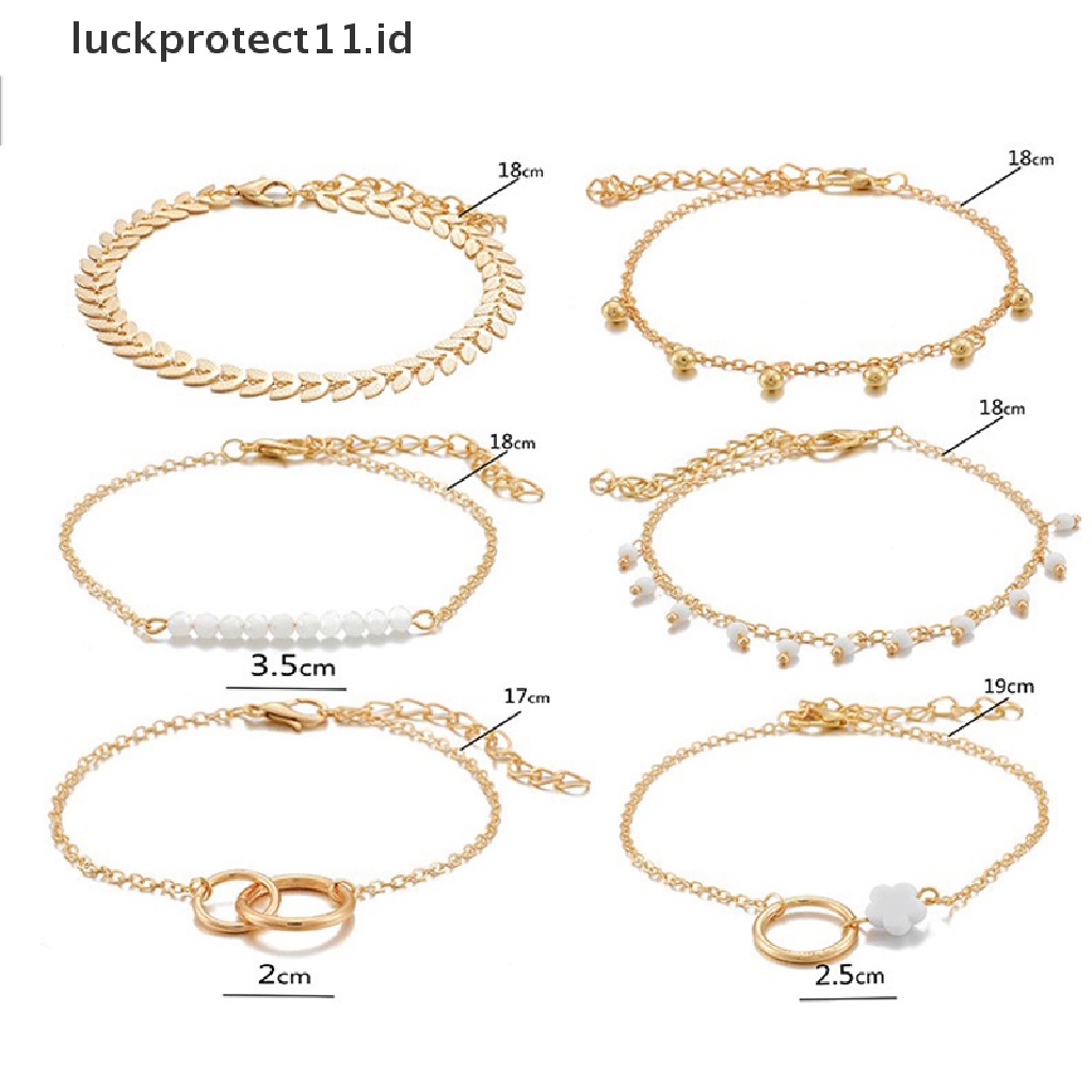 6pcs / Set Gelang Rantai Bentuk Lingkaran Daun Rumbai Gaya Boho Untuk Wanita