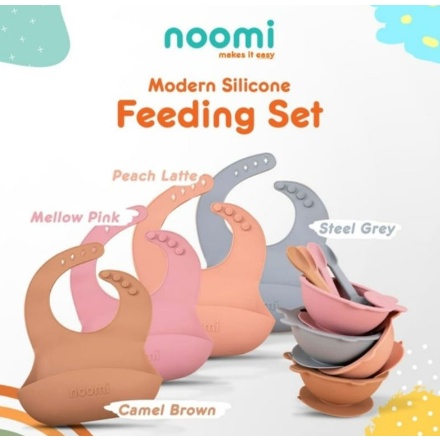 NOOMI PERLENGKAPAN MAKAN MODERN SILICONE FEEDING SET FISRT FOOD SET ISI 3 mpasi peralatan