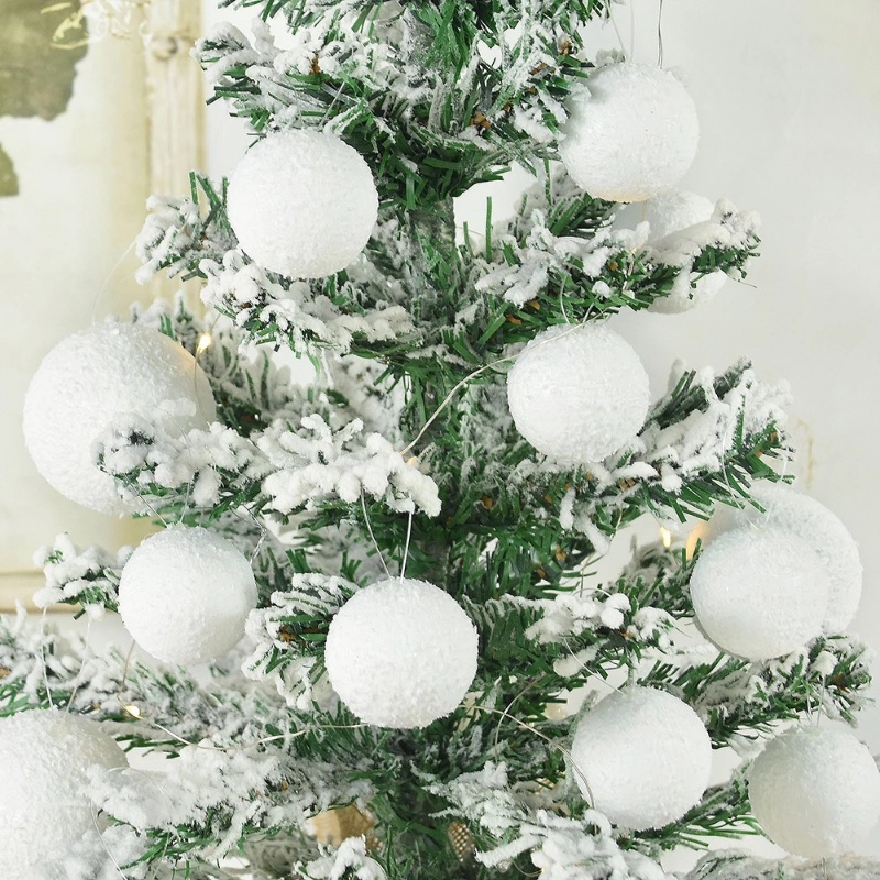 6pcs Ornamen Bola Gantung Bahan Busa Warna Putih Ukuran 4 / 6 / 8cm Untuk Dekorasi Pohon Natal