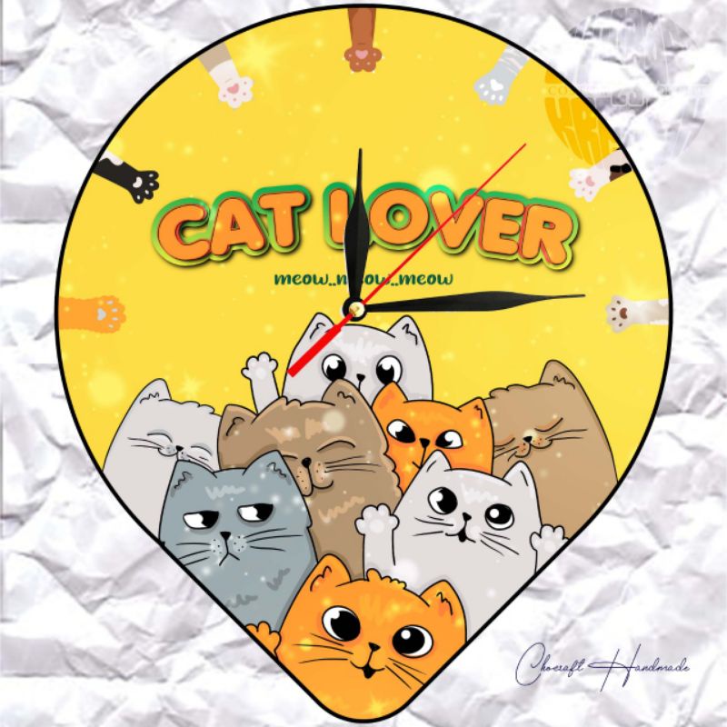 jam kucing cat hewan peliharaan jam dinding kayu anak laki perempuan cat lover