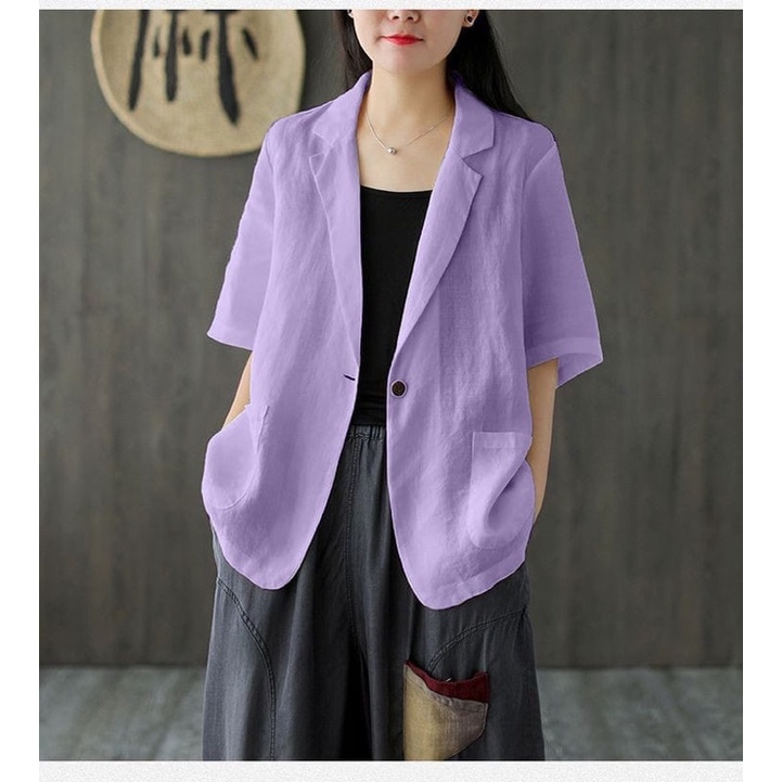 Blazer Linen Premium Korean Style Atasan Wanita Blezer Blouse Kekinian