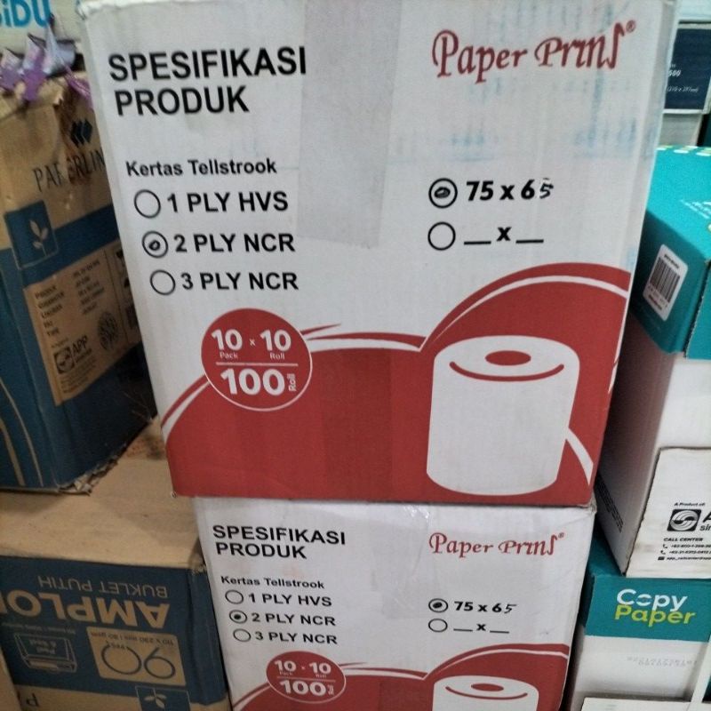 

Paper Pryns Tellstrook Size 75 x 65/2 Ply Kertas Kasir - Dus isi 100 Roll.