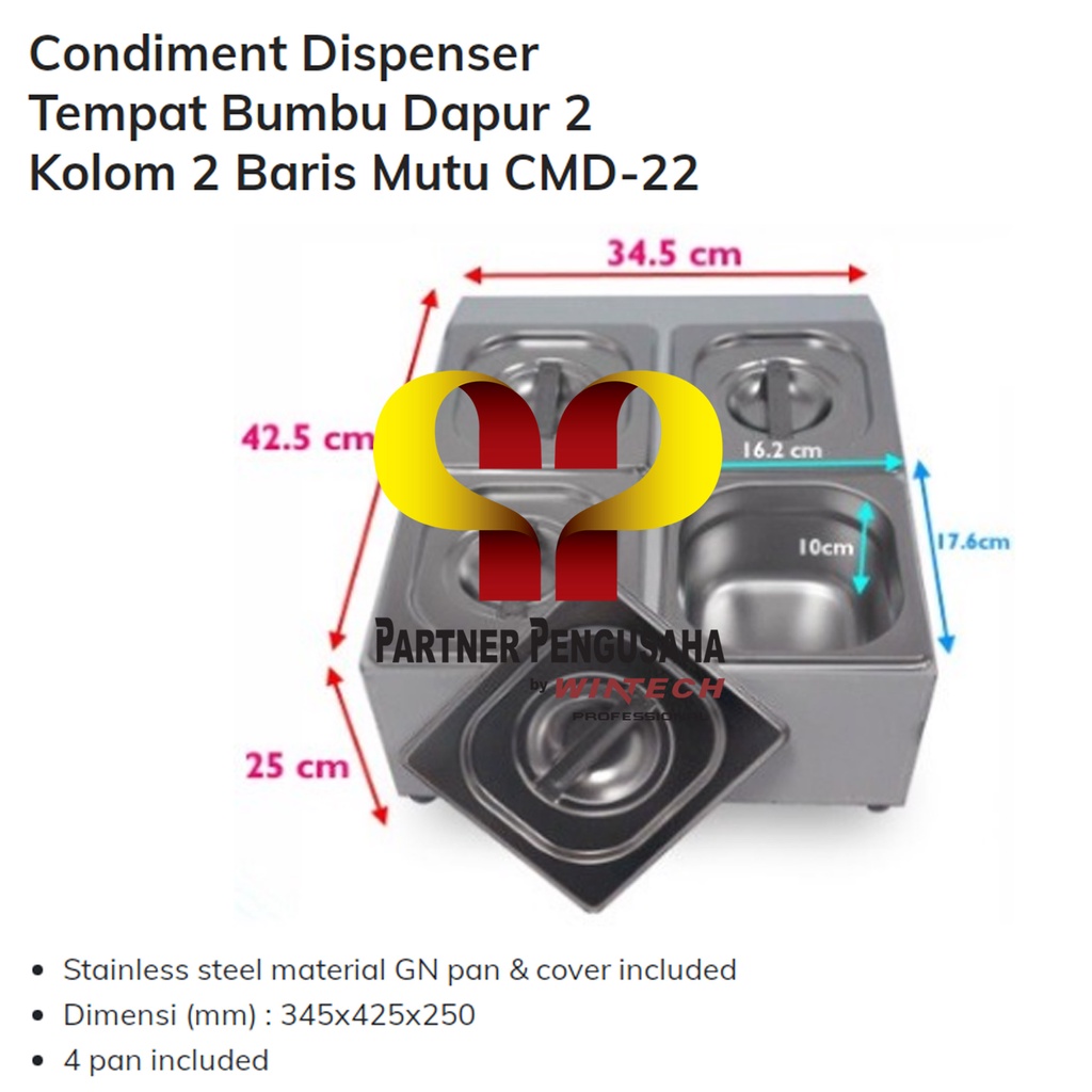 Mutu CMD-22 Condiment Dispenser Tempat Bumbu Stainless Steel Restoran - Topping Wadah Es krim