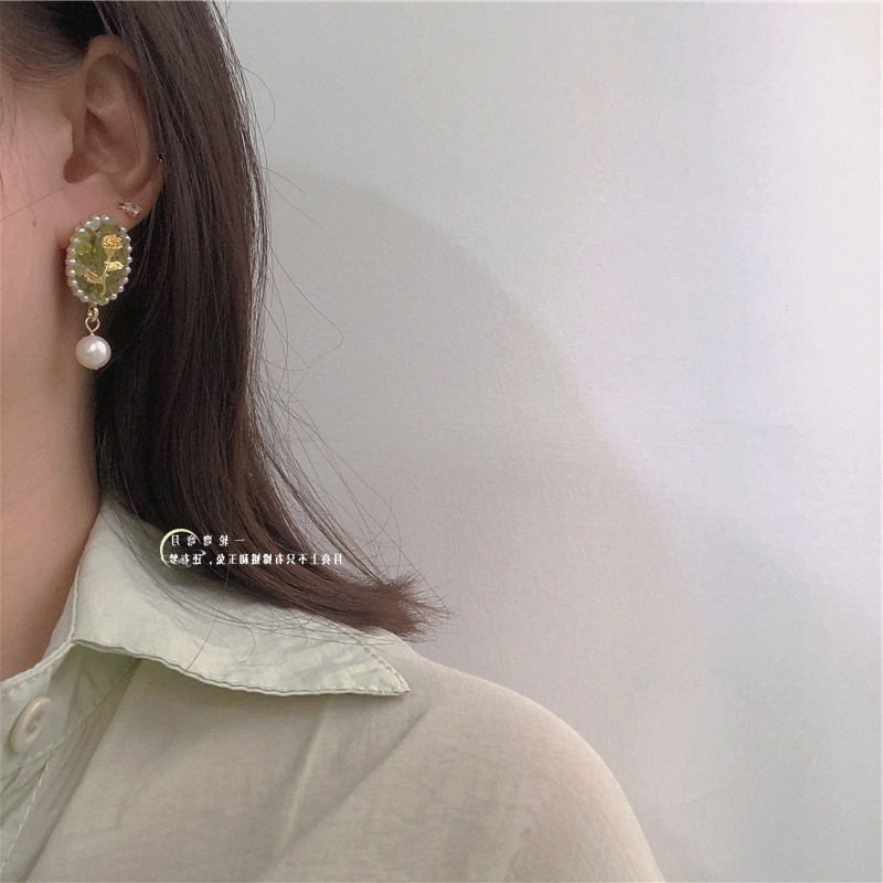 Anting Tusuk Motif Bunga Mawar Hias Mutiara Imitasi Mewah Elegan Ala Korea Untuk Wanita