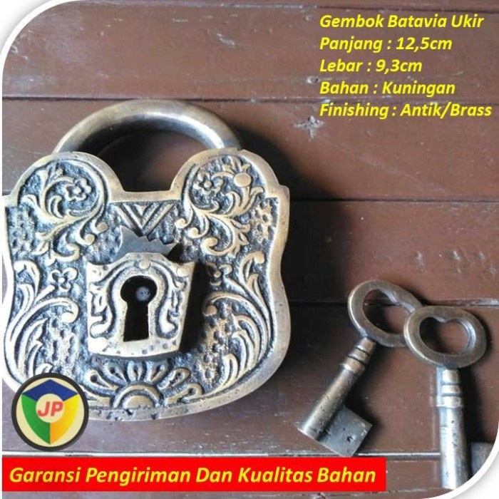 Sekop Gembok Kunci Pintu Rumah Kuningan Antik Unik Motif Ukir Kuno Batavia