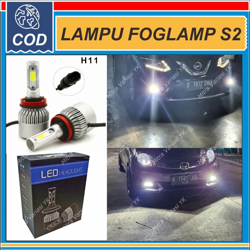 LAMPU FOGLAMP LED MOBIL KABUT BUMPER S2 H11 H16 TAFF LED COB 2 SISI  SINAR PUTIH TERANG AVANZA XENIA